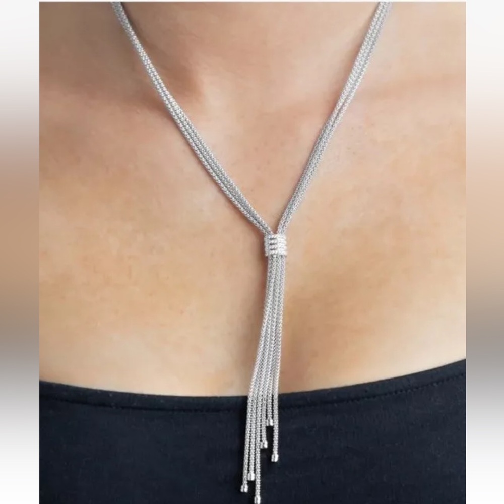 PHILLIP GAVRIEL SILVER & DIAMOND POPCORN MULTI STRAND TASSEL NECKLACE